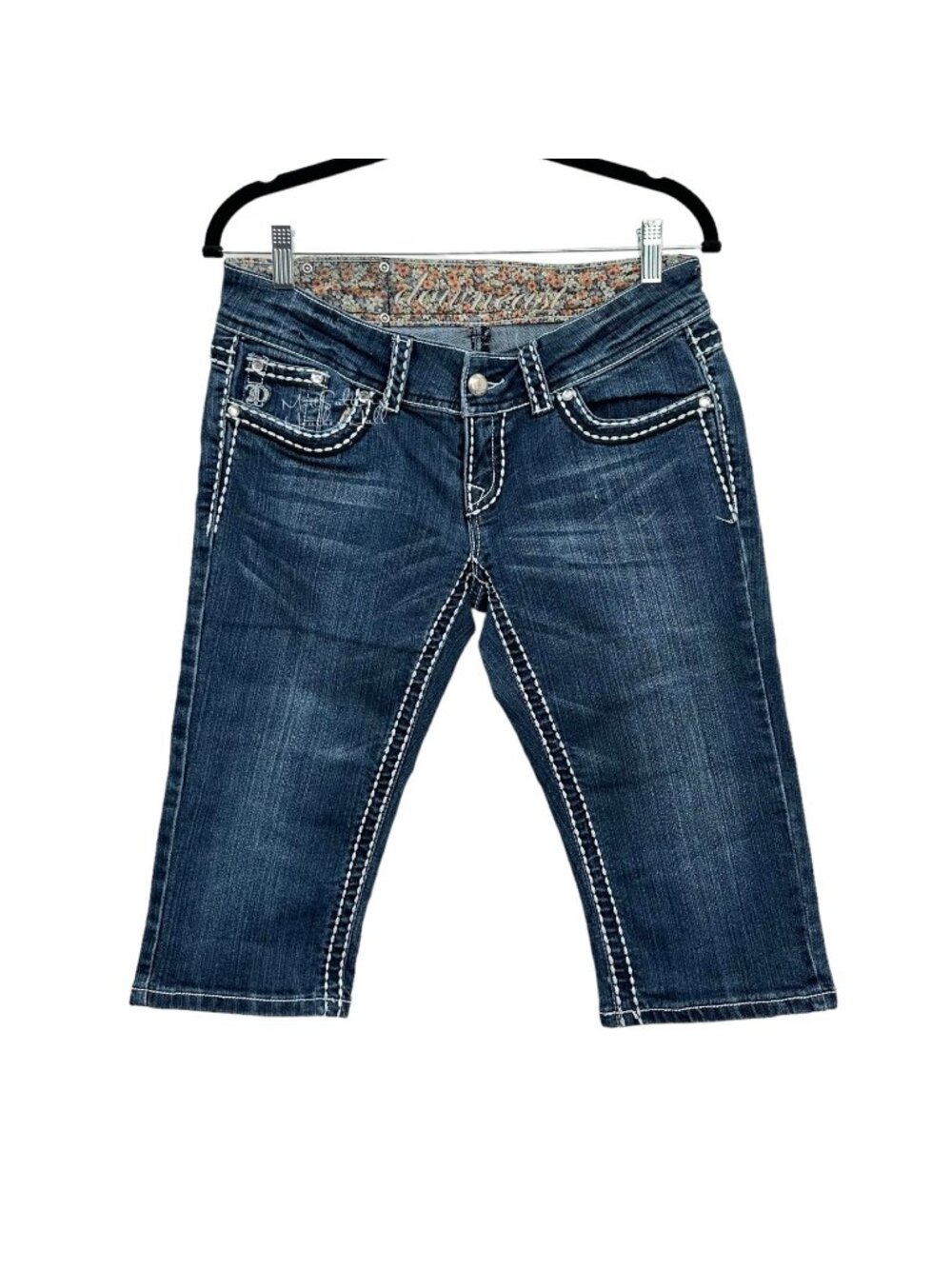 DownEast Dark Wash Distressed Embellished Bermuda Shorts Size 30